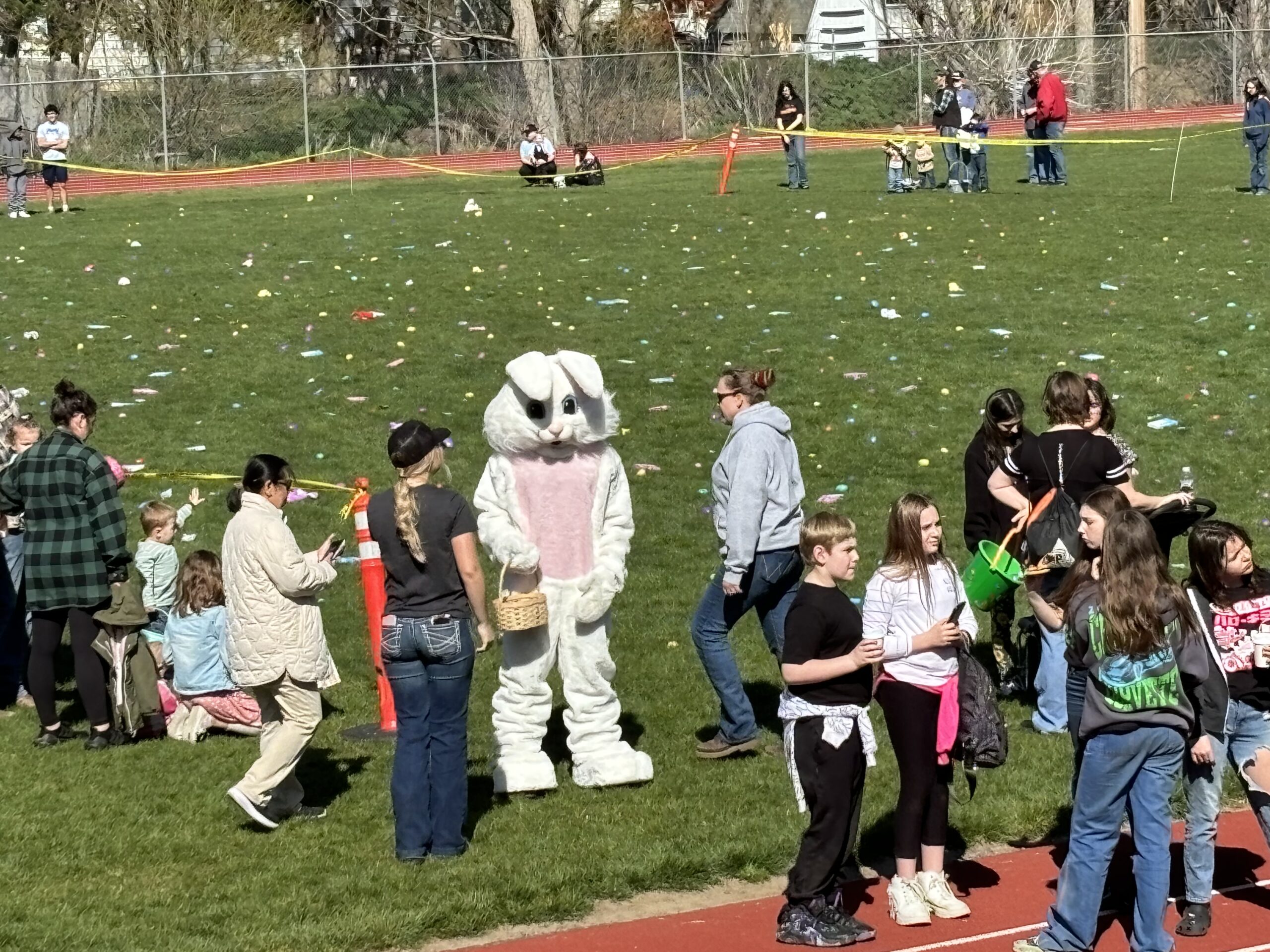 Easter bunny at egg hunt