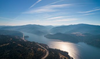 Aerial view of lake Coeur d'Alene in Idaho. Great places fro vacations in lake Coeur d'Alene