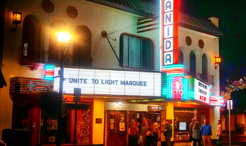 The newly restored marquee at the Panida Theater