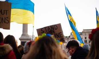 Peace in Ukraine Protest with Flags
